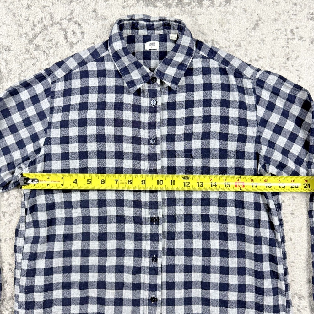 Uniqlo Flannel Shirt Women's Medium Blue Check Button Up Long Sleeve Cotton - Picture 2 of 8